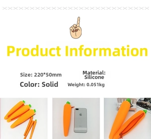 Carrot-shaped silicone pencil case specifications and 220x50mm size dimensions view