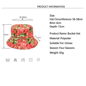Chapeau bob imprimé unisexe avec guide des tailles montrant la circonférence de 56-58 cm