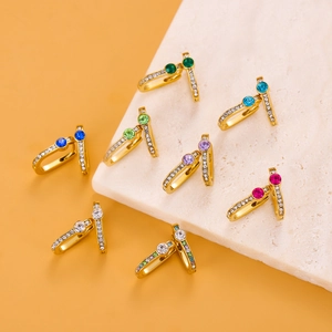 Colorful titanium steel stud earrings with zircons in various vibrant gemstone colors