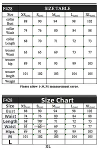 Detailed size chart for white women business suit trousers showing XS to XL measurements