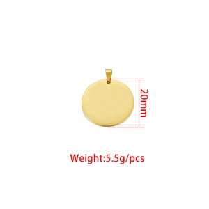 Detail view of 20mm gold stainless steel round pet tag with 5.5g weight specification