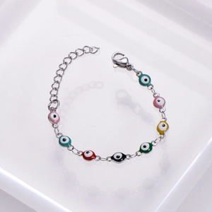 Bracelets bébé Evil Eye colorés avec perles émaillées et chaîne réglable argentée