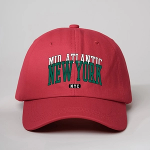 Red baseball cap with New York NYC embroidery, adjustable outdoor sun protection hat