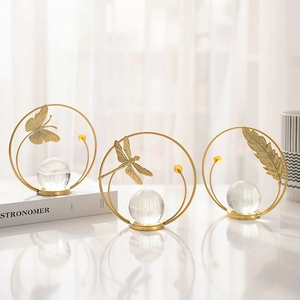 Luxury Golden Iron Desktop Crystal Ball Ornaments Butterfly Dragonfly Leaf Shapes Modern Home Decor Accents