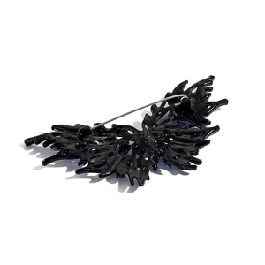 Dark gothic crystal butterfly brooch with black hollowed wings for suits