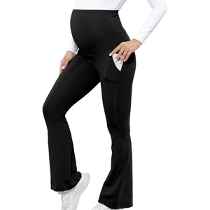 Maternity yoga flare pants with high waist belly support and functional side pockets