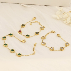 French vintage star bracelets with emerald and ruby cubic zirconia in 18K gold plated steel