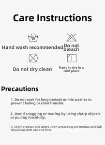 Detailed laundry care instructions and washing symbols for the sun protection baseball hat
