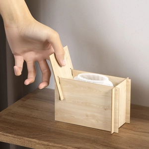 Caja de almacenamiento minimalista de madera con tapa deslizante para filtros de café