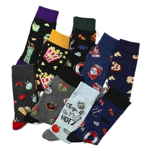 Pack of crew socks for men and women featuring fun food patterns like beer and popcorn