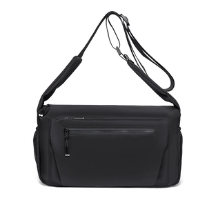 Waterproof black crossbody messenger bag with adjustable strap and side pockets