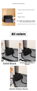 Detailed view of square box crossbody bag in PU leather measuring 19x9x13cm
