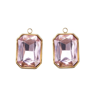 Pair of rectangular purple gemstone pendants set in gold stainless steel frames