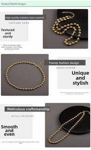 Macro shot of 18K gold plated stainless steel bead chain necklace with mirror polish