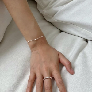 Elegant silver S925 sterling silver freshwater pearl bracelet and twisted rope ring set