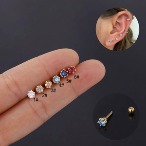 Stainless Steel Piercing Earrings Colorful Round Cubic Zirconia Claw Setting Screw Back Barbell Fashion Jewelry