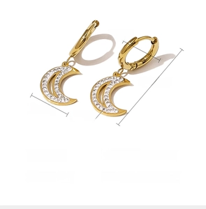 Detailed dimensions of gold moon-shaped earrings with crystals and PVD plating