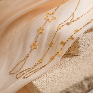 Minimalist Stainless Steel 18K Gold Plated Hand Back Chain For Women Star Geometric Pendant Finger Ring Bracelet Jewelry Gift