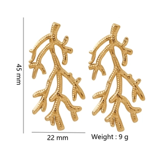 Golden sea grass stainless steel earrings with 45mm height and 22mm width dimensions
