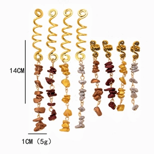 Golden spiral hair jewelry set with natural stone pendants for bohemian dreadlock styling