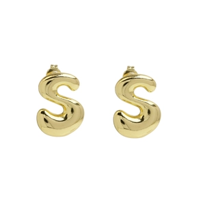 Minimalist 18k gold plated chunky bubble letter S stud earrings with polished finish