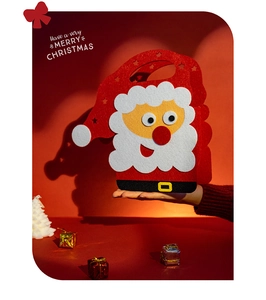 Detail of Santa Claus felt gift bag with white beard and black belt for Christmas treats