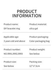 Technical specifications of DIY silicone bracelet and ring toy with packaging dimensions