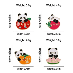 Cute panda enamel pins set with auspicious fruit symbols and Chinese blessing text