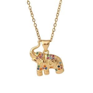Exquisite gold elephant pendant necklace with colorful cubic zirconia and thin link chain