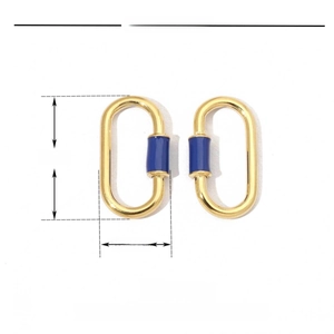 Detail of 22x12mm gold stainless steel oval charm with blue enamel inlay and dimensions