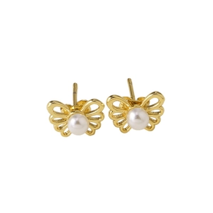 Boucles d'oreilles papillon plaquées or 18 carats avec perle élégante et ailes en filigrane