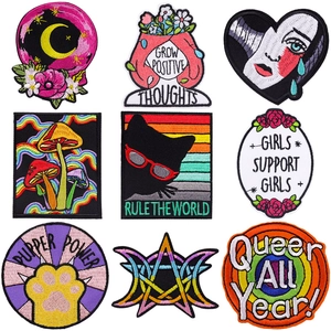 Cartoon Cat Mushroom Heart Embroidered Patches Fabric Iron On Appliques For DIY Clothing Jackets Backpacks Hats Decorative