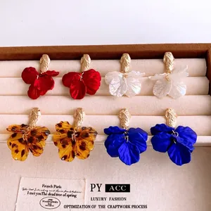 Petal Pendant Earrings Alloy Acrylic Flower Drop Jewelry For Women With 925 Sterling Silver Earring Post Retro