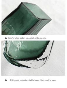 Macro detail of the polished rim and thickened base of a green ribbed glass vase