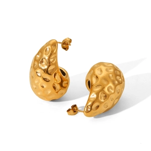 18K gold plated stainless steel earrings with hammered texture and lava drop design