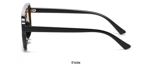 Detailed side view of black frames with brown lenses showing the sleek temple design