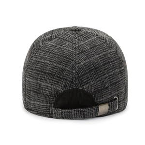 Winter plaid wool baseball cap for middle-aged men with ear protection and warm fleece lining