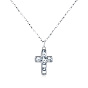 Eleganter S925 Sterlingsilber Kreuzanhänger Halskette mit Zirkonia-Edelsteinen