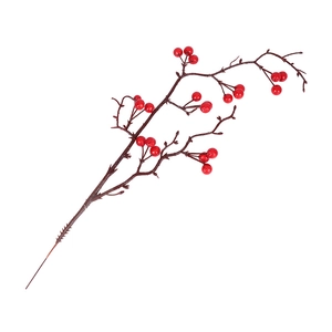 Vibrant red artificial berry stems for Christmas and home holiday decoration on white background