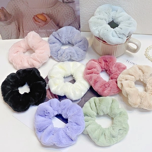 Solid color plush hair scrunchies in various pastel colors for women ponytail holder