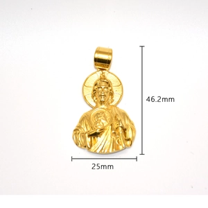 Gold plated stainless steel Saint Jude pendant measuring 46.2mm in height and 25mm in width