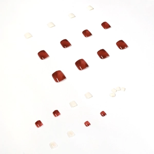 Summer amber smudge toe press-on nails set with wine red and cream white glossy finish