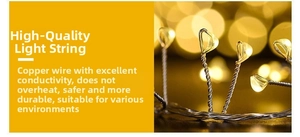 Close-up of high-quality copper wire details for warm yellow LED firecracker lights
