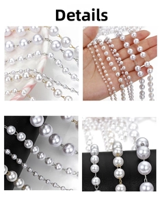 Detail view of pearl and brass bead chain links for DIY jewelry making accessories