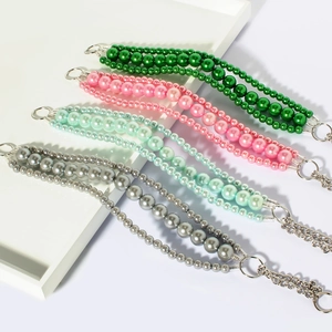 Multi-layer faux pearl pet necklace in pink, green, and mint colors for small dogs