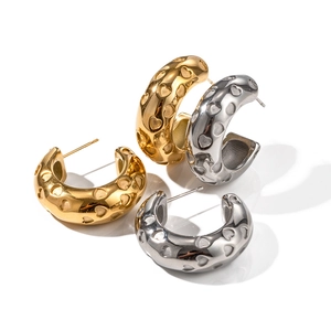 Polished 18K gold and silver stainless steel thick hoop earrings with hollow heart design