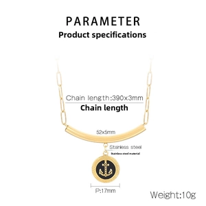 Technical dimensions of gold titanium heart necklace with anchor charm and pendant size