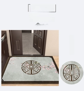 Detail of New Chinese style entry mat with gray base and plum blossom window pattern