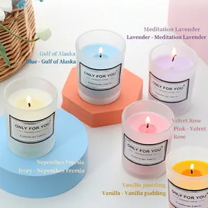Aromatic soy wax candle gift set in 5 frosted glass jars with various scents