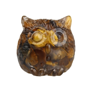Cute crystal owl figurine with tiger eye stone texture for home and office desk decor